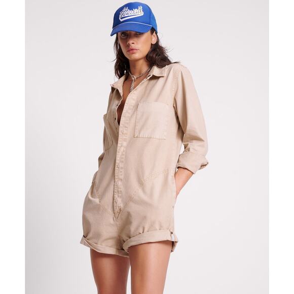 ONE TEASPOON Stone Khaki Canvas Prophecy Button Up Jumpsuit NWT Size  Medium - Picture 1 of 10